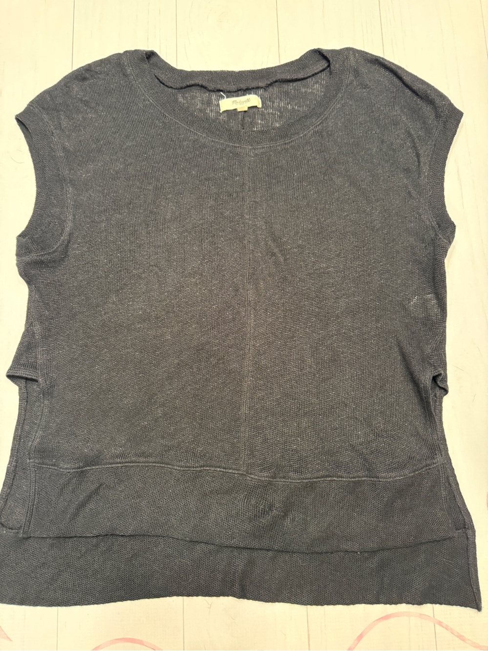 Madewell 100% Linen Cap-Sleeve Slub Knit Sweater Top Size Medium